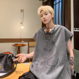 B15特P20手绘龙烧花无袖大码背心男夏季宽松运动坎肩美式t恤XIN，男装背心/马甲，电商A456（原C415）