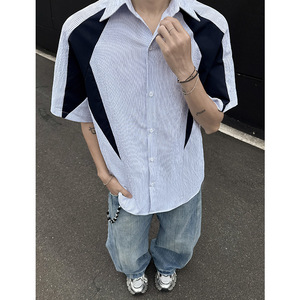 主推CY08-P30特现货夏季短袖条纹衬衫男潮牌潮流中性衬衣f图片