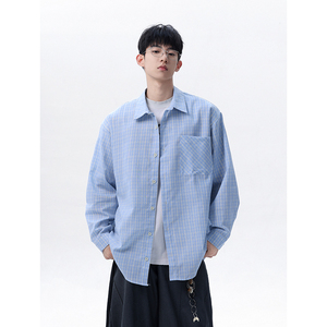 现货主推CY13-P30特长袖格子衬衫男潮牌潮流宽松韩版衬衣外套d图片