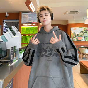 现货420高克重磅秋冬麂皮绒连帽情侣卫衣男外套JP78-P55深灰图片