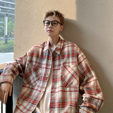 现货格子衬衫男学生大码宽松潮牌ins情侣衬衣外套CY01-P35红，男装衬衫，电商A456（原C415）