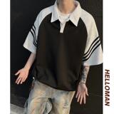 现货美式复古黑白拼接polo衫短袖男插肩袖t恤A456-T881-P35，男装T恤，电商A456（原C415）