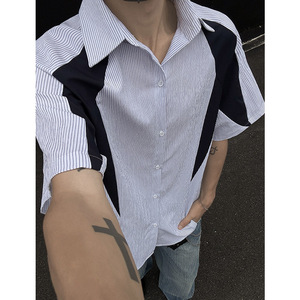 主推CY08-P30特现货夏季短袖条纹衬衫男潮牌潮流中性衬衣f图片