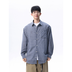 现货主推CY13-P30特长袖格子衬衫男潮牌潮流宽松韩版衬衣外套a,男装衬衫,电商A456（原C415）