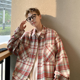 现货格子衬衫男学生大码宽松潮牌工装情侣衬衣外套CY01特P30，男装衬衫，电商A456（原C415）