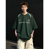 新款300克潮牌复古夏季小细格t恤男拼色短袖宽松版T902-P40绿，男装T恤，电商A456（原C415）