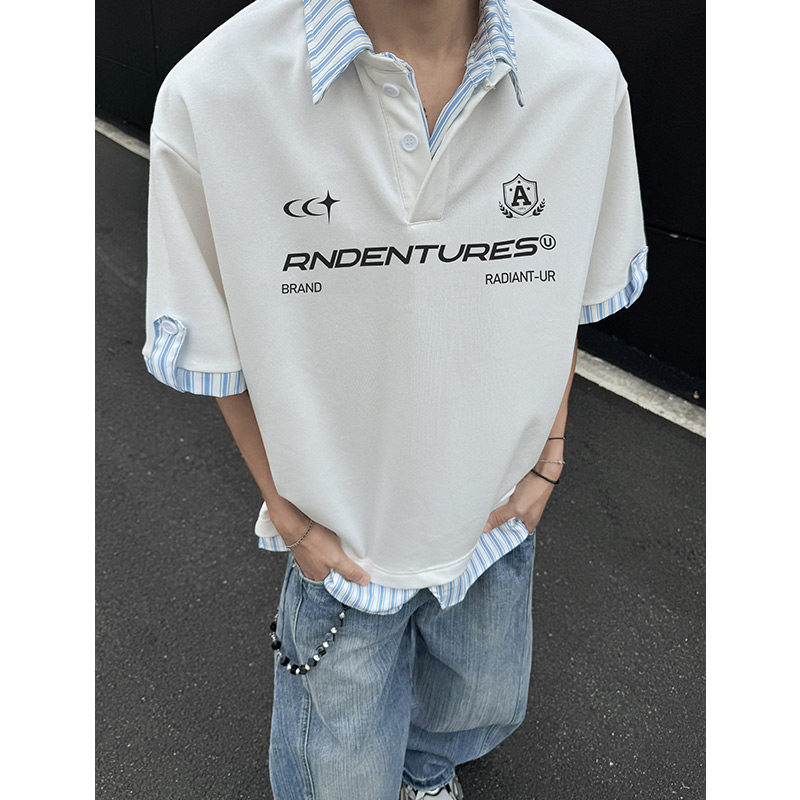 A456-T919-P35特主推曼巴棉亨利夏季T恤宽松潮流假两件POLO短袖a,男装T恤,电商A456（原C415）