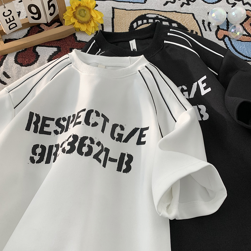 现货280克重夏季T恤男宽松潮流三条杠短袖上衣A456-T917-P30特