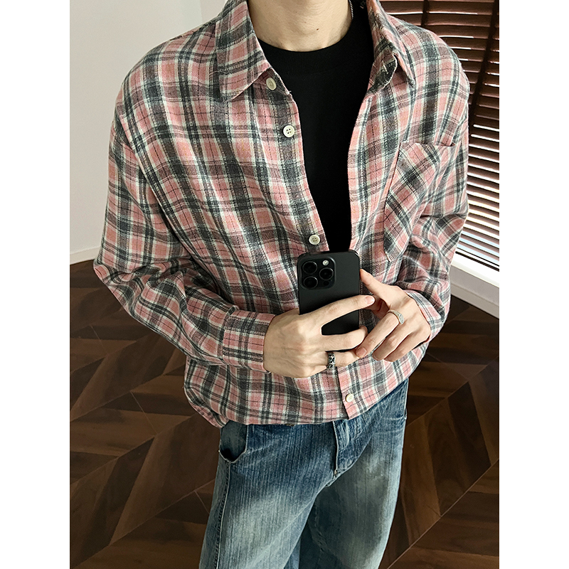 现货主推CY15-P33长袖格子衬衫男潮牌潮流宽松韩版中性衬衣b，男装衬衫，电商A456（原C415）