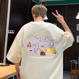 T86-P20特230克T恤男潮牌短袖纯棉宽松大码情侣夏装上衣落肩黑，男装T恤，电商A456（原C415）