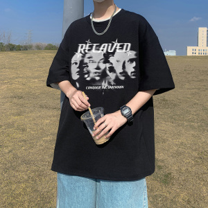 T80-P20特 欧美高街重磅个性短袖T恤男夏季宽松嘻哈潮牌美式上衣图片