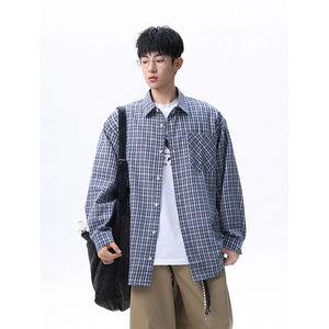 现货主推CY13-P30特长袖格子衬衫男潮牌潮流宽松韩版衬衣外套a图片