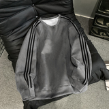 现货二开420高克重秋冬三条杠麂皮绒圆领卫衣男A456-JP635黑色，男装卫衣，电商A456（原C415）