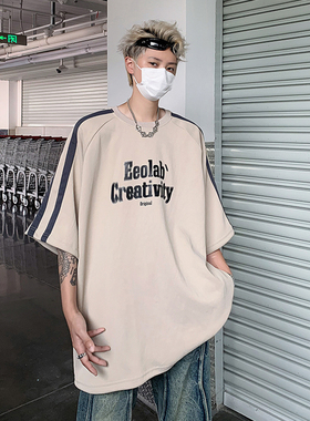 T565-P40控59高街潮牌男士潮流T恤上衣夏季宽松织带重磅短袖XIN