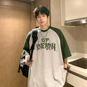 280克 美式重磅潮牌ins复古插肩袖t恤男短袖上衣A432-T551-P38,男装T恤,电商A456（原C415）