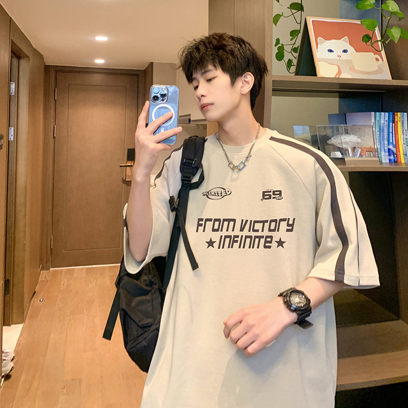 T568-P40短袖t恤2025年运动插肩重磅上衣男生撞色三条杠半袖HEI,男装T恤,电商A456（原C415）