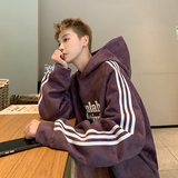 现货420高克重秋冬三条杠麂皮绒连帽卫衣外套紫JP605-P58特，女装短外套，电商A456（原C415）