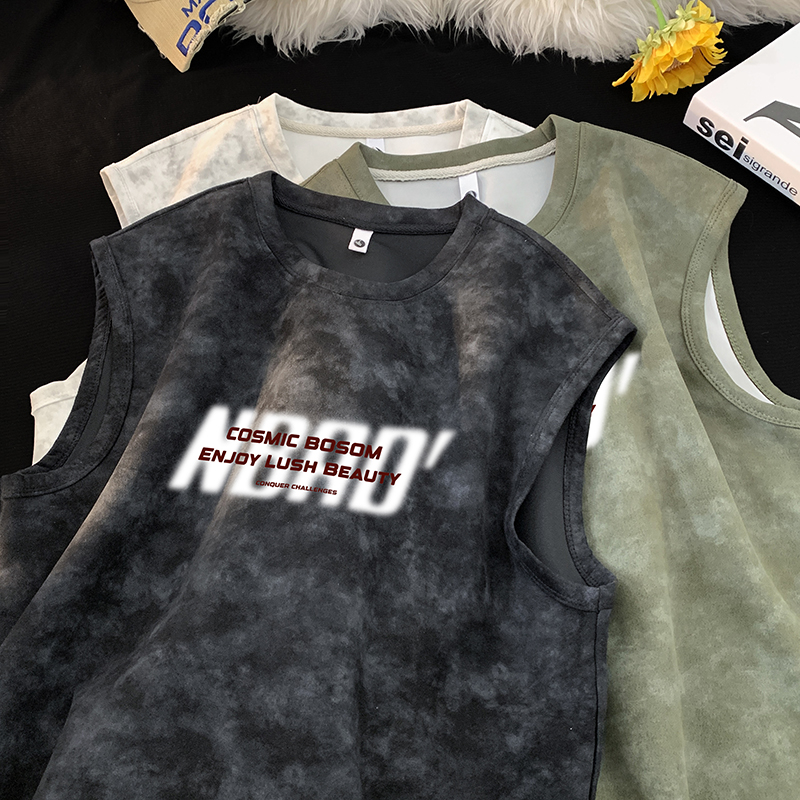 ZRB114-P22控38潮牌扎染无袖背心男夏季宽松运动坎肩美式t恤，男装背心/马甲，电商A456（原C415）