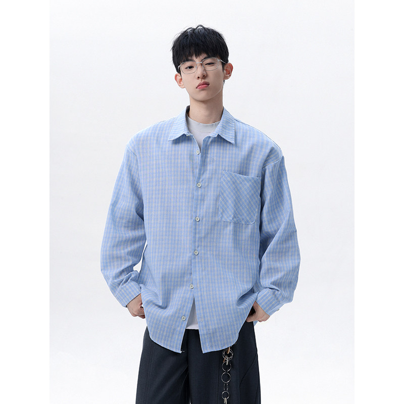 现货主推CY13-P30特长袖格子衬衫男潮牌潮流宽松韩版衬衣外套d,男装衬衫,电商A456（原C415）
