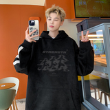 现货420高克重磅秋冬麂皮绒连帽情侣卫衣男外套JP78-P55黑色，男装卫衣，电商A456（原C415）