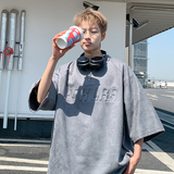 JPT02-P28控49美式字母钢印重磅短袖t恤男夏季潮牌麂皮绒米白，男装T恤，电商A456（原C415）