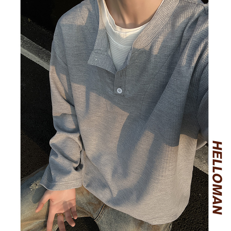 现货亨利美式复古假2件宽松大码春夏休闲长袖t恤A456-WY01-P30特，男装T恤，电商A456（原C415）