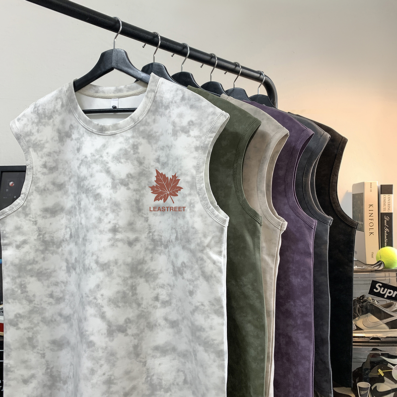 ZRB125-P22控38潮牌枫叶扎染无袖背心男夏季宽松运动坎肩美式t恤c，男装背心/马甲，电商A456（原C415）