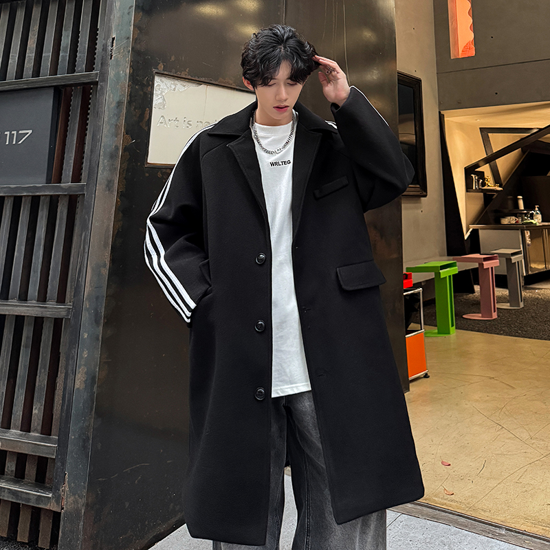 现货潮牌三条杠毛呢大衣男加厚中长款呢子风衣外套DY001-P108，男装风衣，电商A456（原C415）