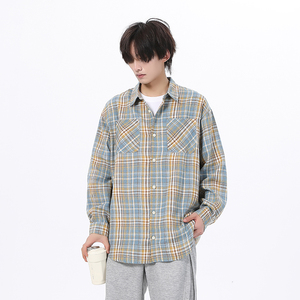 现货W件格子衬衫男学生大码宽松潮牌工装衬衣外套CY01控58图片