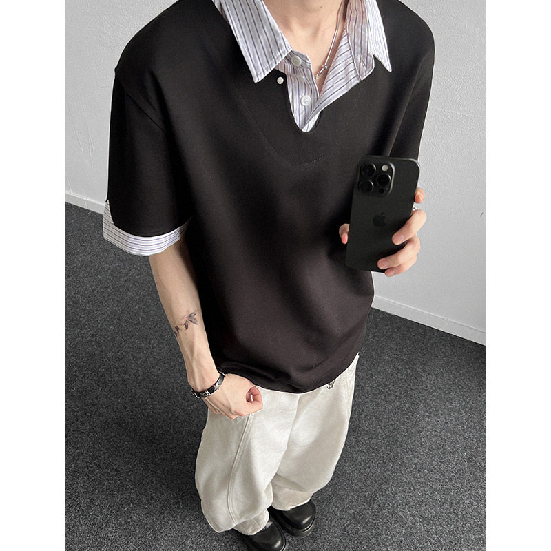 A456-T918-P40主推280克重亨利夏季T恤男宽松潮流假两件POLO短袖r,男装T恤,电商A456（原C415）