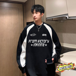 直播重磅美式复古插肩袖拼接加绒卫衣外套A432-WY98-P50加绒P60，女装短外套，电商A456（原C415）