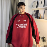 现货360G直播重磅港风美式复古插肩袖拼接ins卫衣外套男WY98酒红，女装短外套，电商A456（原C415）