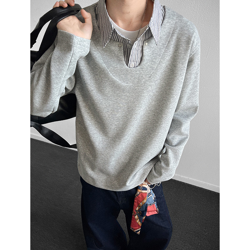 主推现货WY618-P45重磅衬衫领假2件撞色套头卫衣男百搭上衣外套b，男装衬衫，电商A456（原C415）