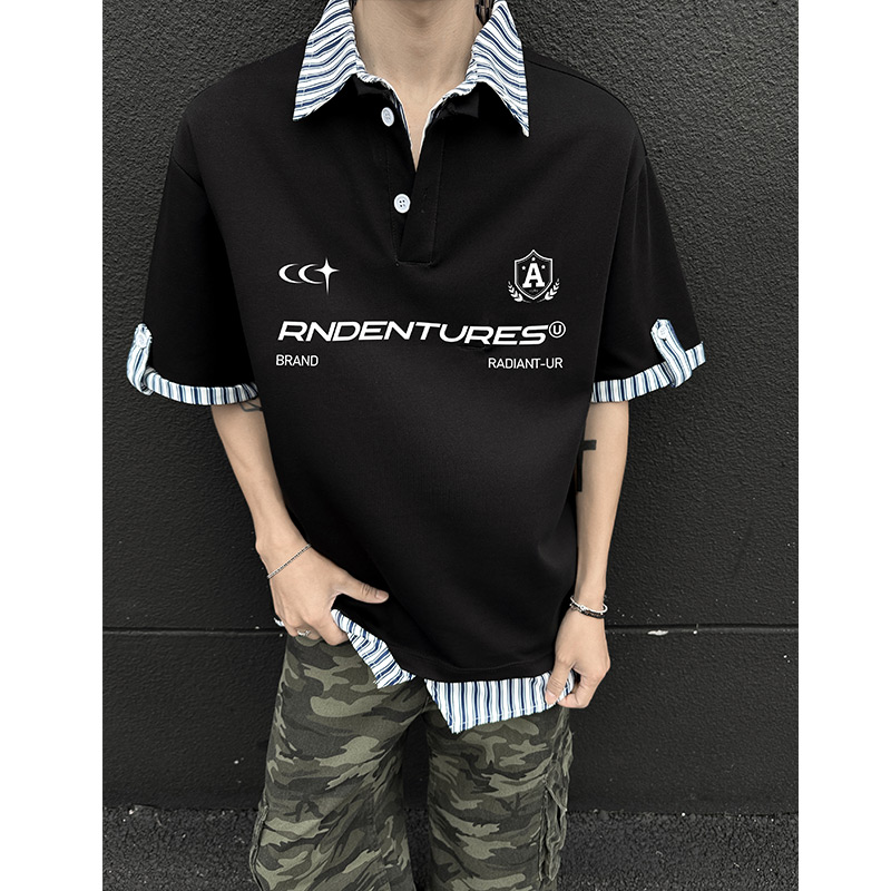 A456-T919-P35特主推曼巴棉亨利夏季T恤宽松潮流假两件POLO短袖f，男装T恤，电商A456（原C415）