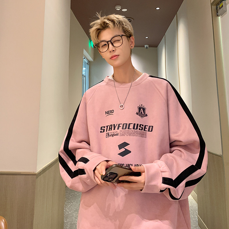现货420高克重磅秋冬麂皮绒圆领2条杠卫衣男外套JP89-P45图片