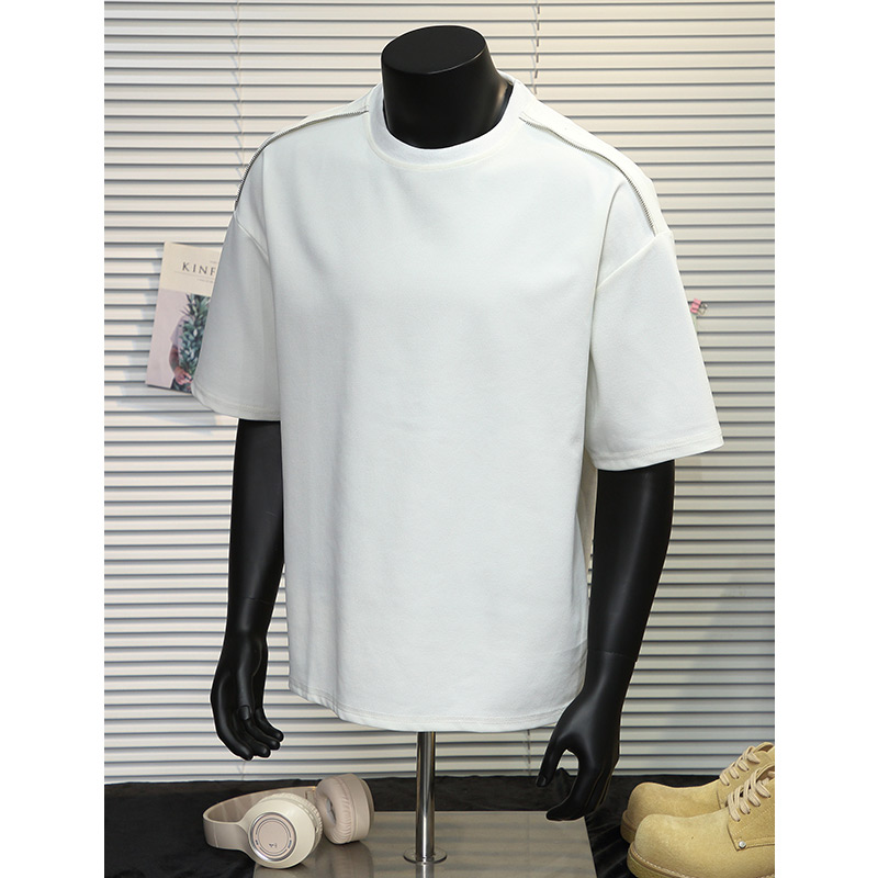 现280克重足球格子T恤男宽松潮流拉链设计短袖A456-T905-P28白