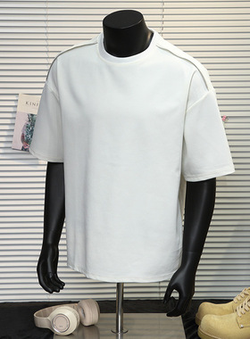 现280克重足球格子T恤男宽松潮流拉链设计短袖A456-T905-P28白