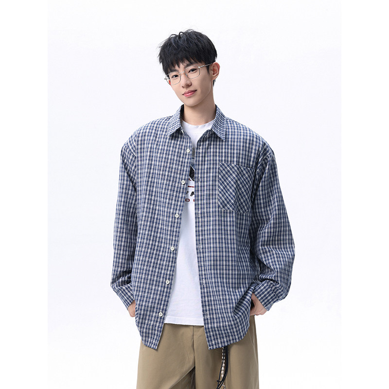 现货主推CY13-P30特长袖格子衬衫男潮牌潮流宽松韩版衬衣外套,男装衬衫,电商A456（原C415）