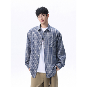 现货主推CY13-P30特长袖格子衬衫男潮牌潮流宽松韩版衬衣外套图片