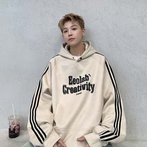 现货420高克重秋冬三条杠麂皮绒连帽卫衣情侣外套JP605-P58特，女装短外套，电商A456（原C415）