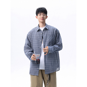 现货主推CY13-P30特长袖格子衬衫男潮牌潮流宽松韩版衬衣外套图片