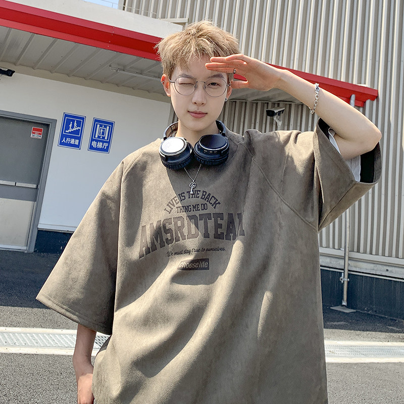 JPT08-P28控48插肩袖夏季美式复古短袖T恤男士休闲黑色上衣,男装T恤,电商A456（原C415）