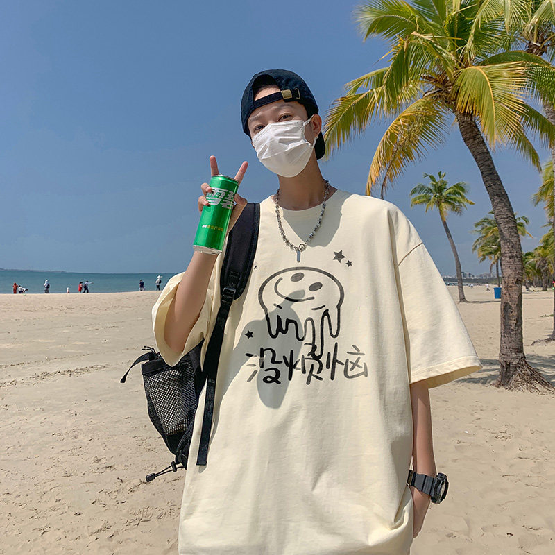 T81-P20特没烦恼chic新款t恤潮流简约卡通印花夏季圆领上衣杏,男装T恤,电商A456（原C415）