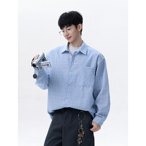 现货主推CY13-P30特长袖格子衬衫男潮牌潮流宽松韩版衬衣外套q图片