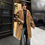 现货潮牌个性三条杠毛呢大衣男加厚中长款呢子风衣外套DY001-P108，男装毛呢大衣，电商A456（原C415）