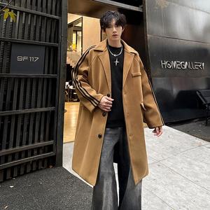 现货潮牌个性三条杠毛呢大衣男加厚中长款呢子风衣外套DY001-P108图片