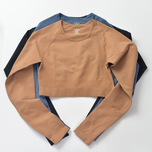 运动上衣紧身衣套指女XXXL 健身衣服女运动短款 秋季 长袖