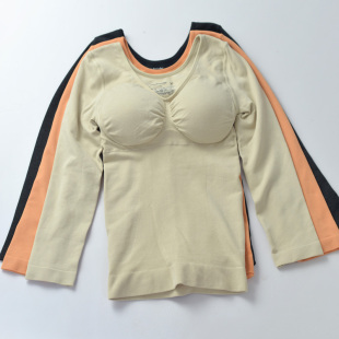 收腹塑身长袖 带胸垫紧身衣 日单免穿内衣偏小特小码 女 保暖内衣