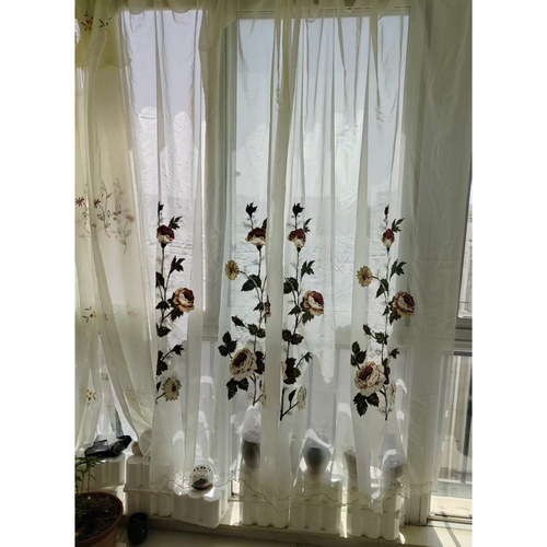 外贸原单贴布绣花特涤纶纱帘帘成品窗帘150*210微瑕处理