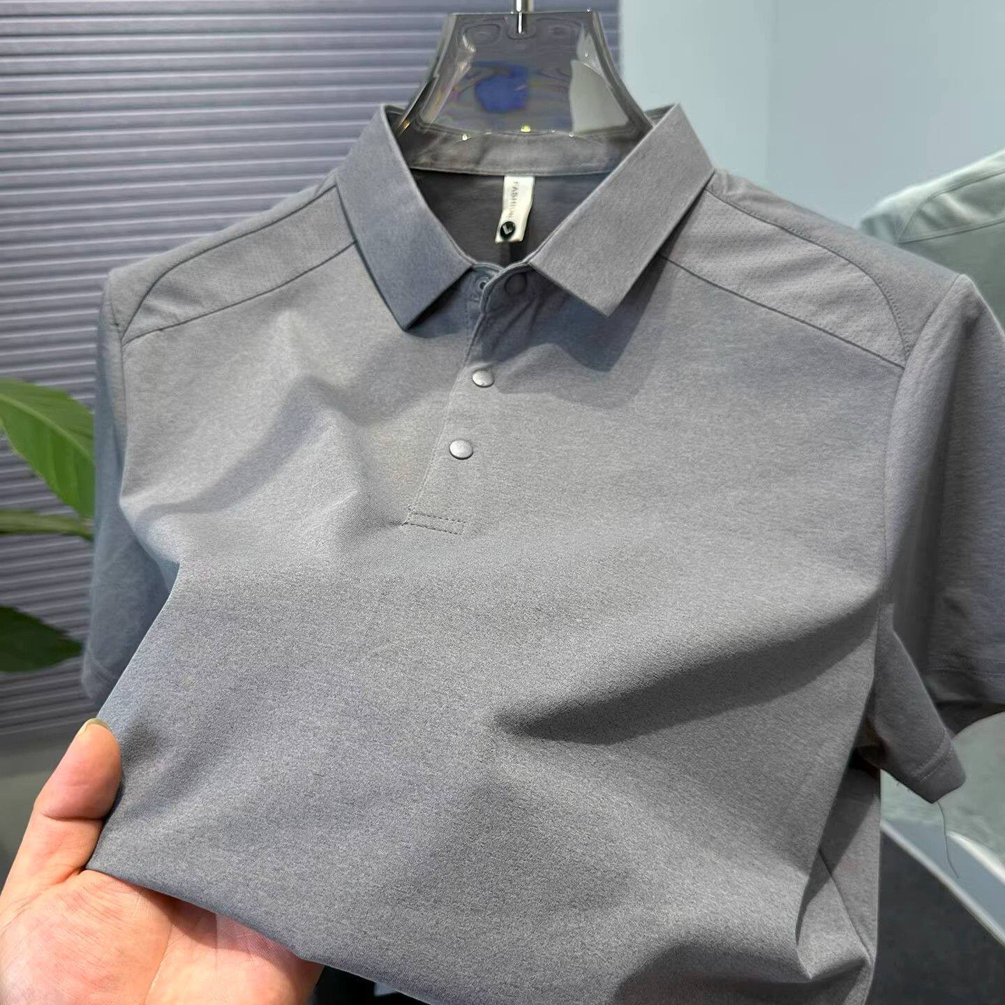 2026新款运动吸汗无痕领POLO衫短袖t恤男衬衫男纯色拼接百搭夏装